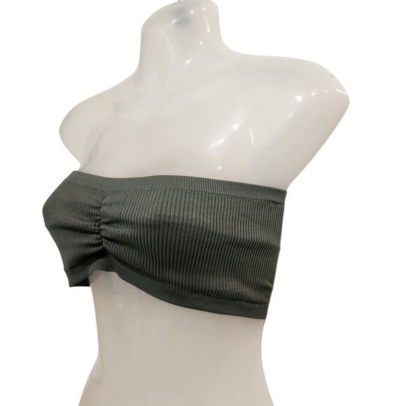 Aerie AE Dark Green Ribbed Real Good Bandeau Strapless Bra Top Size Medium - Picture 2 of 6